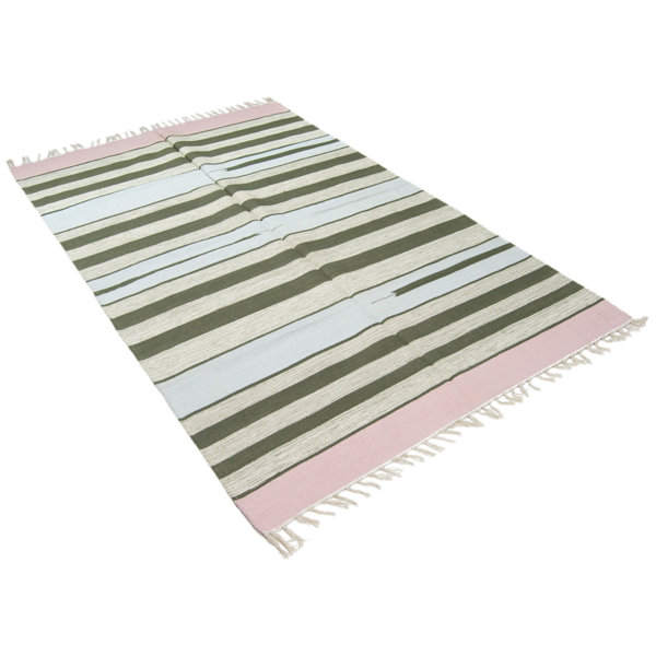 Gracie Oaks Mousoulita Hand Loomed Cotton Green/Grey Rug Wayfair.co.uk